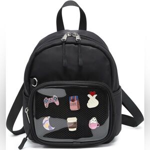 RAINBOW SMILE Small Ita Backpack with Pin Display Black Nylon NWT NO PINS